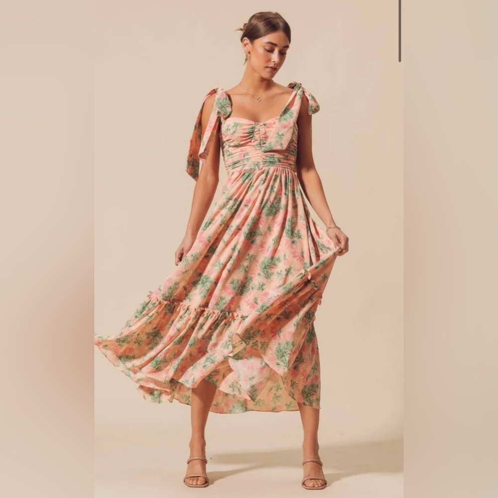 So Me Pink Floral Maxi Dress with Green Print - Picture 3 of 7